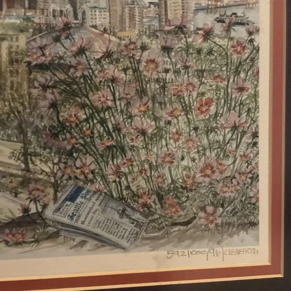 Sarah Clementson 1996 Seattle Landscape Print Numbered & Framed 592/1000